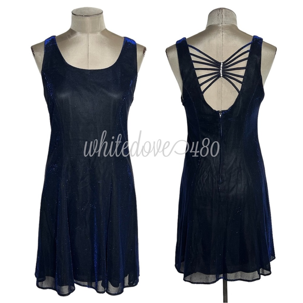 Vintage Molly Malloy Navy Blue Shimmer Party Prom Cocktail Dress Size 12